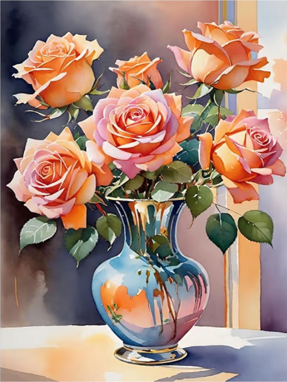 Diamond Art Kit Orange Rose Bouquet 12x16